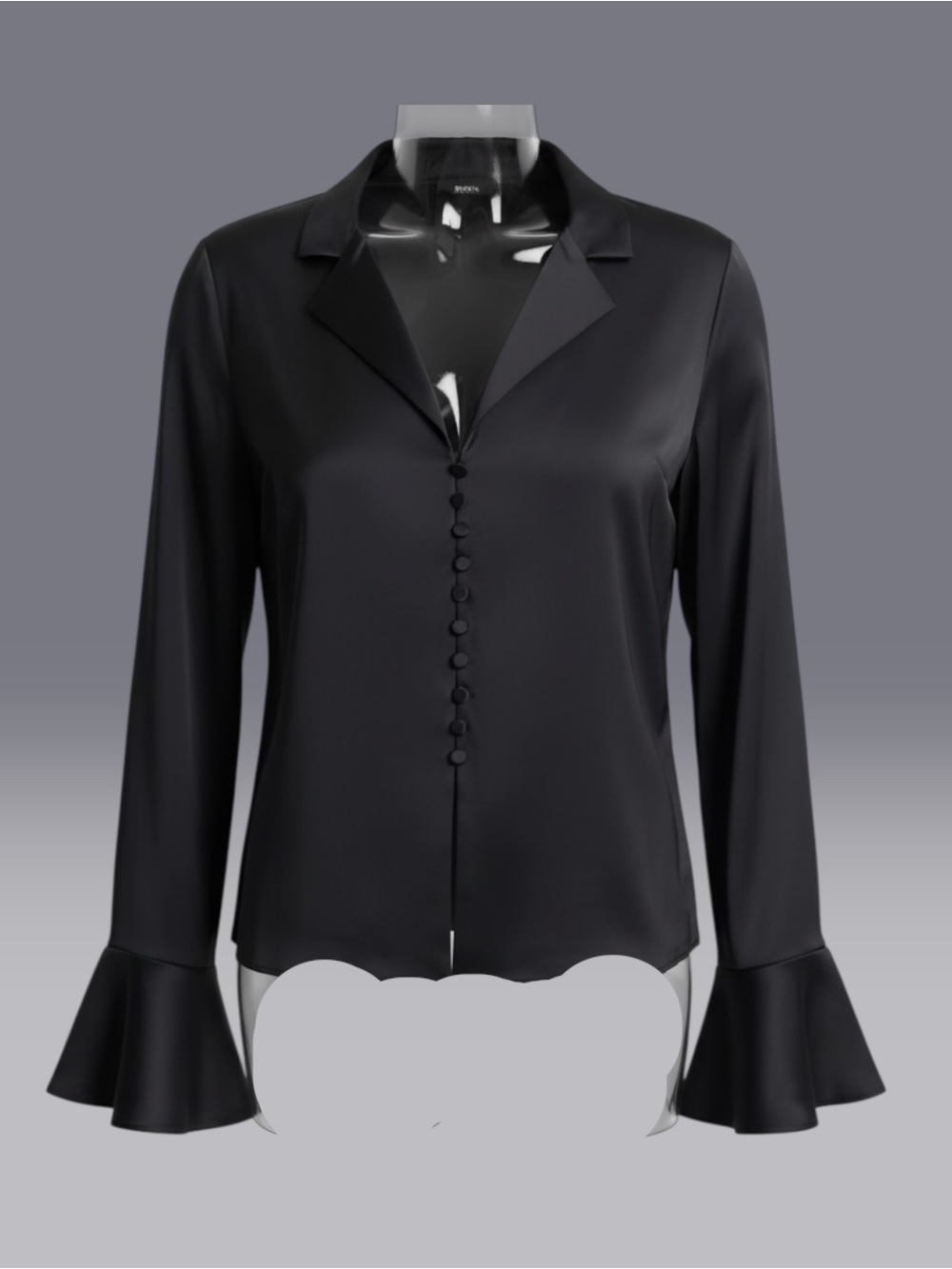 Express Satin Button-Front Blouse in Black